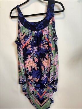 Avenue Blue and Pink Asymmetrical Resort Tunic